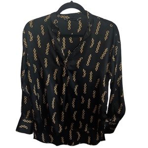 Zara basic long sleeve black blouse chain graphic detailing stylish classic